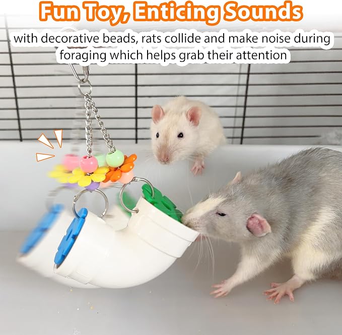 Rat Enrichment Foraging Toy, Wide Opening for More Treats, Easy-Clean | Slow Feeder Hanging Fancy Cage Puzzle Toy for Rats & Mice, Inspires Foraging Instincts to Relieve Boredom and Keep Healthy
