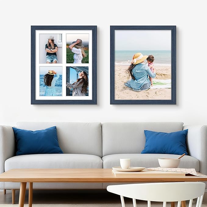 12x16 Picture Frame 5x7 Collage Picture Frame Displays Four 5x7 inch Photos or 12x16 (Without Mat) for Available Horizontal Wall Mounting Display and Vertical Navy Blue