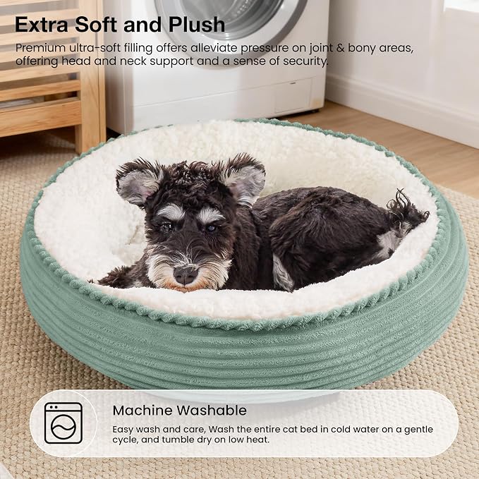 Love's cabin Round Donut Cat and Dog Cushion Bed, 24in Pet Bed for Small or Medium Dogs, Anti-Slip & Water-Resistant Bottom, Soft Durable Fabric Pet Beds, Washable Calming Cat Bed Apple Green