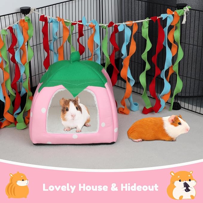 BWOGUE Guinea Pig Bed Hideout, Washable Hamster Cave for Small Animals | Removable Cushion for Cleaning, Warm Fleece Nest, Washable Bed, 10 x 9.8 x 9 in, Dwarf Rabbits Hedgehogs