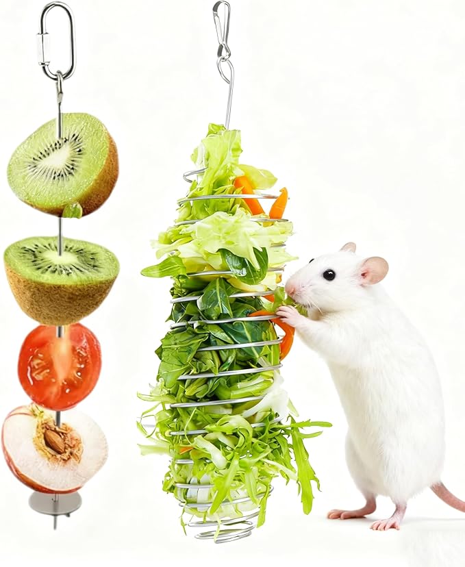2 Pack Hamster Cage Accessories and Rat Toys for Pet Rats, Stainless Steel Slow Feeder Rat Foraging Toy, Rat Cage Enrichment Feeding Accessories