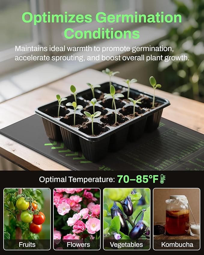 BN-LINK Seedling Heat Mats for Seed Starting 10" x 20.75", 6 Pack Waterproof Warming Mat Plant Heating Pad for Seed Germination, Indoor Growing, Hydroponic, Greenhouse, ETL Listed