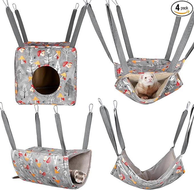 Glittme 4 Pack Cozy Ferret Hammock, Soft Washable Cage Bed for Small Animals