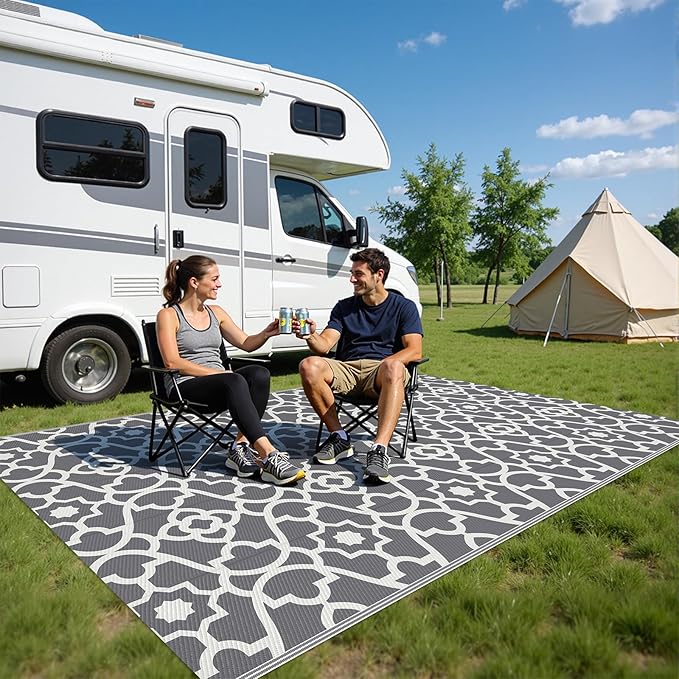 HEBE Outdoor Rug Waterproof 5x8, Plastic Straw Rug Camping Rug, Reversible Outdoor Patio Rugs RV Mat Clearance, Indoor Outside Floor Carpet for Porch,Deck,Camper,Balcony,Backyard