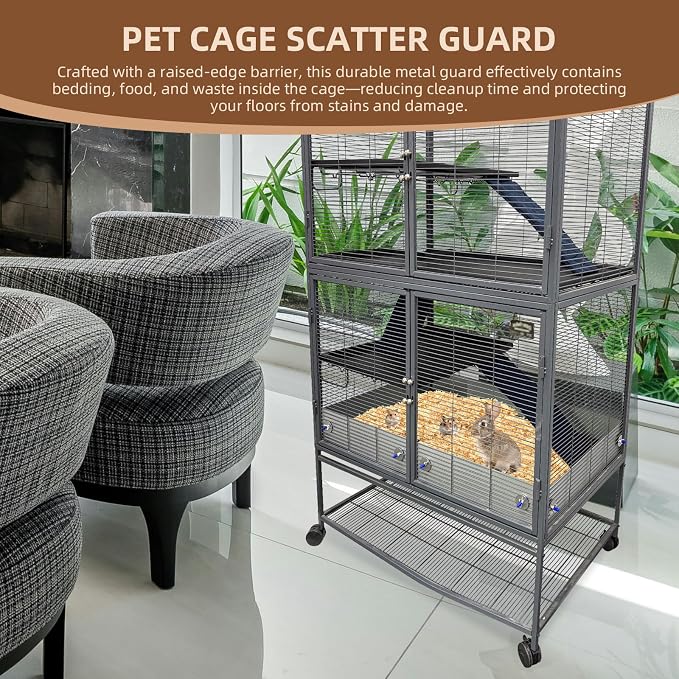 Anti-Rust Aluminum Scatter Guards for Ferret & Critter Nation Cages | Urine & Poop Guard Panel, Adjustable Fence to Keep Floor Clean for Ferrets, Chinchillas, Rats (Silver, Single Layer Set)