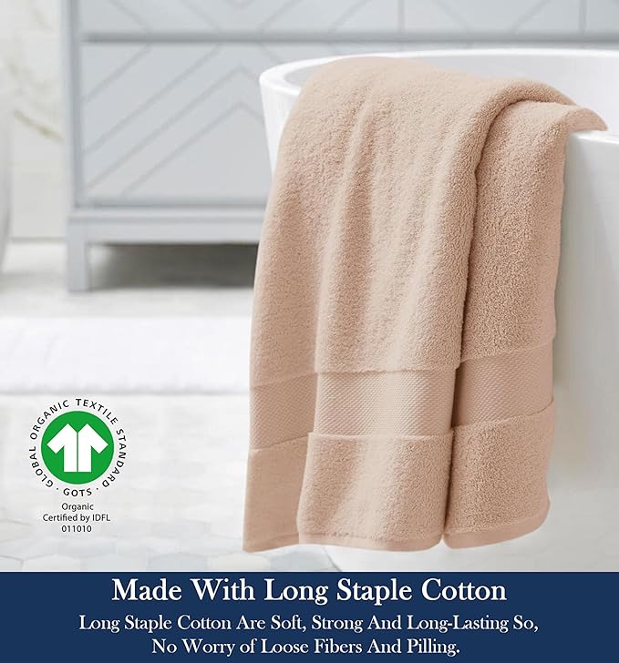 Delara Organic Cotton Luxuriously Plush Bath Towel | GOTS & OEKO-TEX Certified | Premium Hotel Quality Towels | Feather Touch Technology | 650 GSM Long Staple|Soft, Quick Dry & Ultra-Absorbent 30"x58"