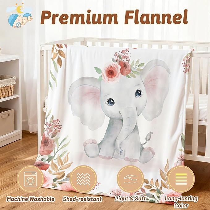 Personalized Baby Blanket with Name, Customized Soft Animals Flannel Blankets for Newborn Boys Girls and Toddlers, for New Mom, Infant Birthday Gift, Elephant-4