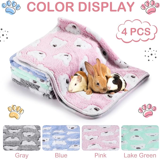 Reginary 4 Pcs Guinea Pig Fleece Blankets, Bear Pattern, 24 x 16 Inch | Waterproof Washable Cage Liners, Absorbent Double Layer Bedding for Guinea Pigs, Reusable Pads for Hamsters Rabbits