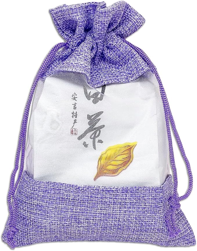 48-Pack Medium Linen Burlap & Organza Gift Bags w. Drawstrings (5x7 in, Lavender) - Party Favors, Presents, Samples & Treats Mesh Pouch by The Display Guys