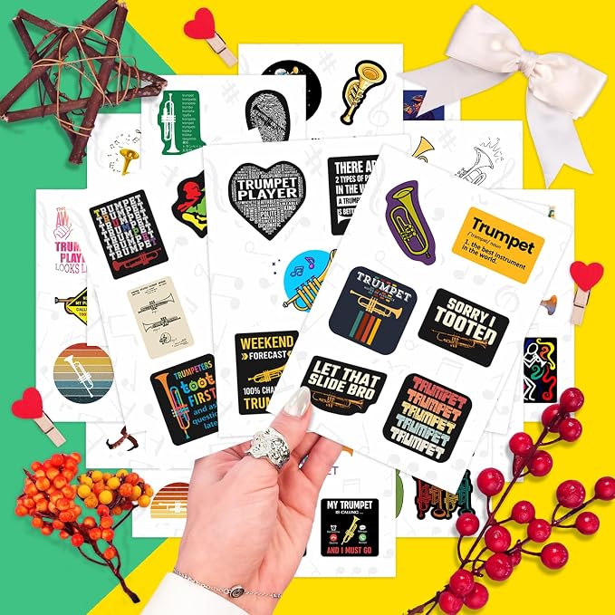 100Pcs Trumpet Stickers for Water Bottle and Laptop - Musical Party Supplies & Decorations, Waterproof Vinyl Instrument Decals, Trumpet and Jazz Stickers Laptop Decals, Gifts for Women & Men