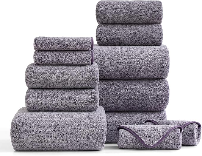 Ultra Soft Bath Towel Set,12 Piece (4 Bath Towels,4 Hand Towels,4 Washcloths) Family Bathroom Towels Set with Hanging Loop,Quick Dry Extra Absorbent Shower Towel for Bathroom,Hotel,Spa-Dark Purple