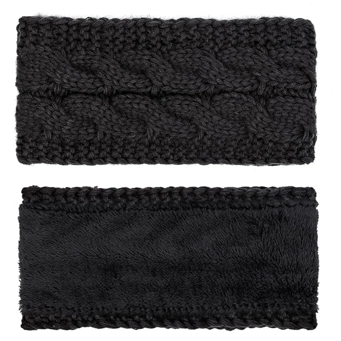 AQOKKA Knit Winter Headbands for Women Fuzzy Wool Fleece Lined Ear Warmers Elastic Turban Crocheted Head Wrap Winter Accessories for Women Cold Weather