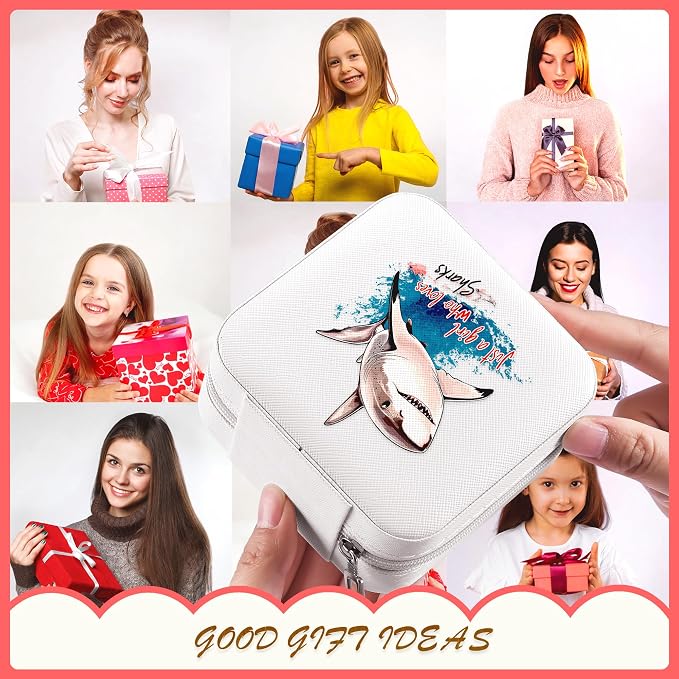 Shark Jewelry Box, Gifts For Teens Girls, Shark Lovers Stuff Items Accessories Things Merchandise Decor Merch, Travel Ring Earrings Necklace Organizer Holder!