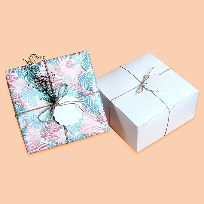 White Gift Boxes (Pack of 20) Size 8x8x4 Inches, Thick Paper Boxes with Lids, Tags & Jute Rope for Bridesmaid Proposals, Wedding Presents, Birthday Party Favor, Baby Shower and Christmas
