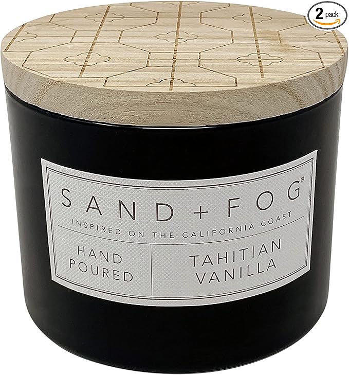 Sand + Fog Scented Candle -Tahitian Vanilla – Additional Scents and Sizes – 100% Cotton Lead-Free Wick - Luxury Air Freshening Jar Candles - Perfect Home Decor – 12oz