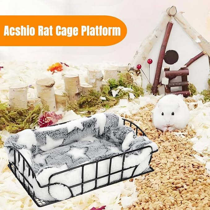 Metal Rat Cage Hanging Platform with Mat, Chew Proof | Rat Hammock Basket Squirrel Cage Bed Platform Accessories, Small Animal Habitat for Hamster, Hedgehog, Chinchilla Pig, Black