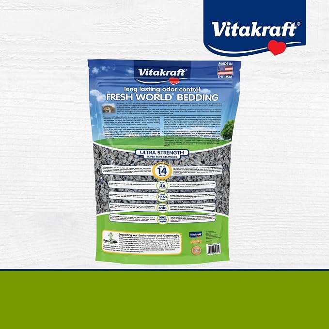 Vitakraft Fresh World Small Animal Bedding - Ultra Strength - Pet Bedding for Litter Boxes and Cages (16 L),Gray, 975 cu in