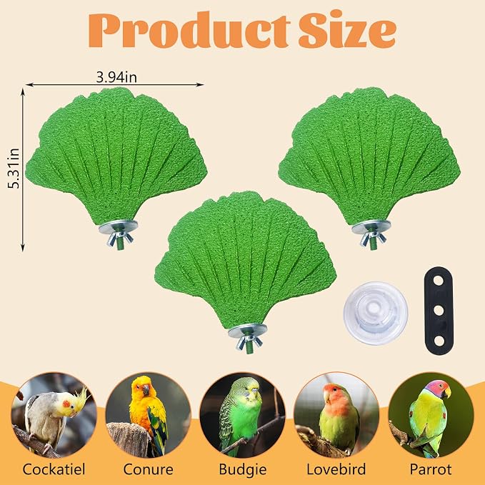 3PCS Bird Perch Bird Beak Grinding Stone with Suction Cups for Small Birds Foot Claws Trimmer Bird Stand Platform Parakeet Cage Perch Parrot Cage Accessories for Indoor Window Viewing (Green)