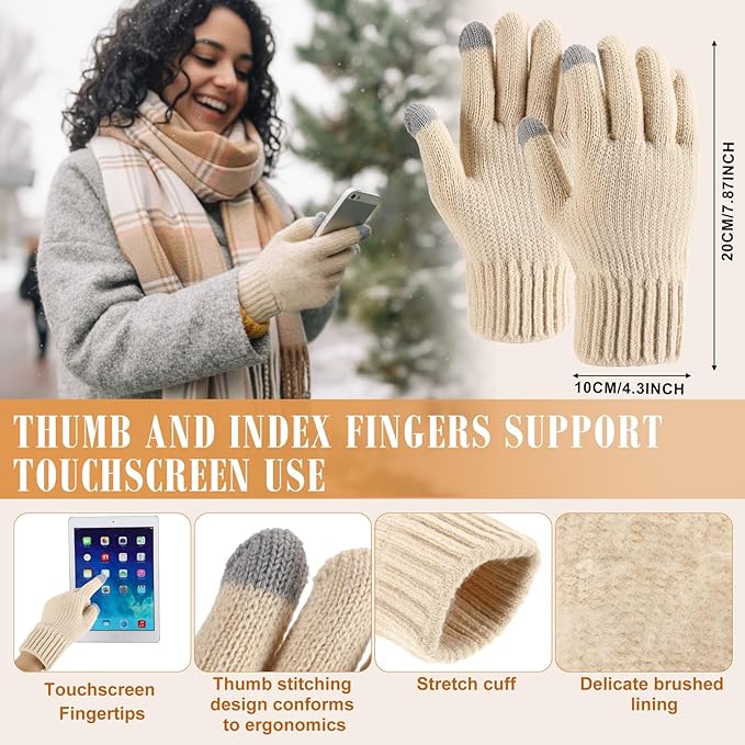 Geyoga 6 Pcs Winter Hat Scarf Gloves Set Knitted Touchscreen Gloves Plaid Scarf Earmuffs Socks Gift for Women Men