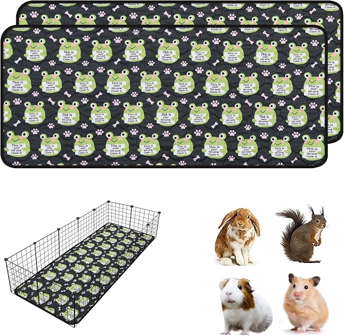 2PCS Reusable Guinea Pig Cage Liners,24"x60"Washable Fast Absorbent Odor Resistant Anti-Slip Training Pee Pads, Funny Frog Pattern,Options for Guinea Pigs, Rabbits, Hamsters, Rats, Chinchillas