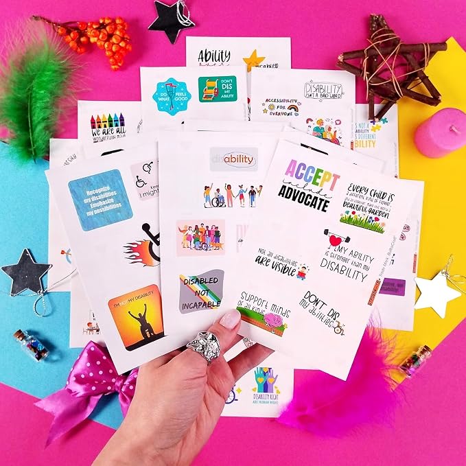 100Pcs Disability Stickers for Water Bottle and Laptop - Disability Pride Party Supplies & Decorations, Waterproof Vinyl Support Decals, Gifts for Women & Men
