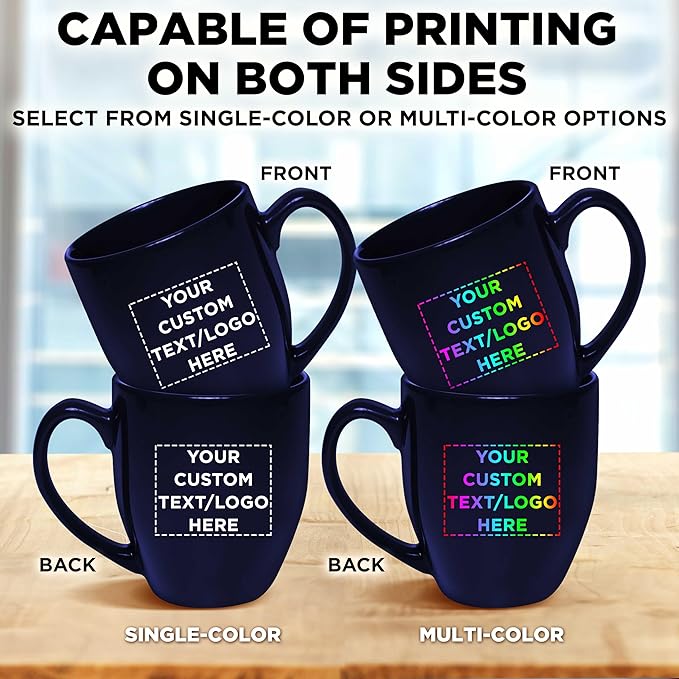 Custom Large Coffee Cups 16 oz. Set of 50, Personalized Bulk Pack - Perfect for Tea, Espresso, Cappuccino, Hot Cocoa - Blue