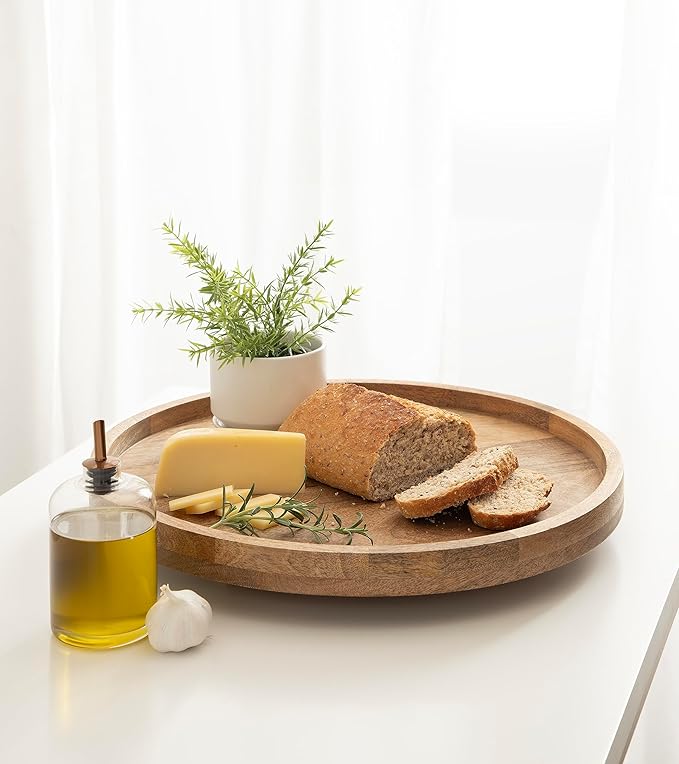 Kate and Laurel Halsey Round Lazy Susan Tray Organizer, 18 Inch Diameter, Transitional Round Countertop Organizer with Turning Lazy Susan for Kitchen Storage