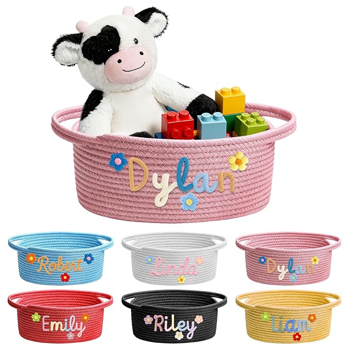 Personalized Baby Gift Baskets Empty with Name, Custom Toddler Woven Storage Baksets with Handle, Baby Shower Basket Gifts for Infant New Parents
