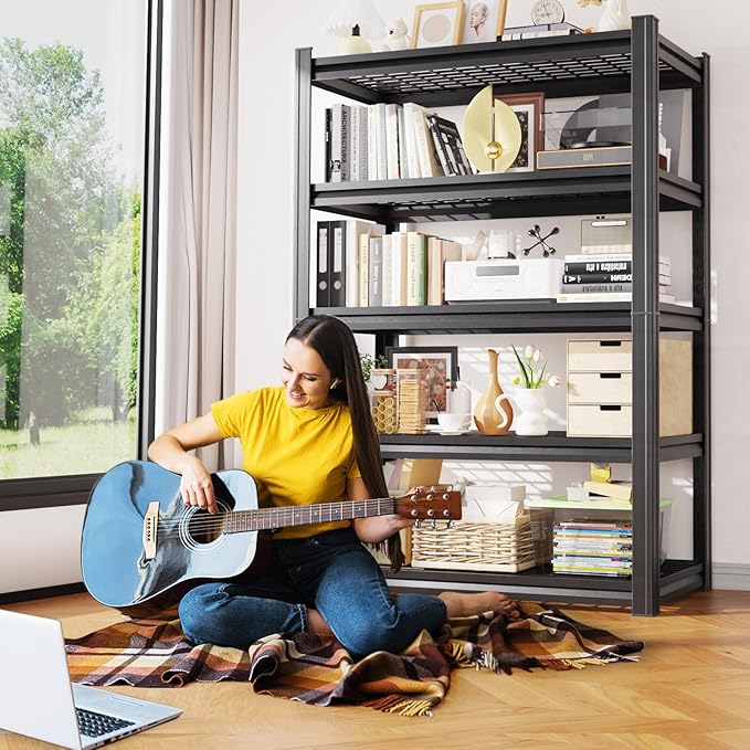 5-Tier Heavy-Duty Steel Storage Shelving Unit (71”H x 46”W x 17.7”D), Adjustable Boltless Rack, 2500 lbs Capacity – Durable Organizer for Garage, Kitchen, Basement & Workshop Black