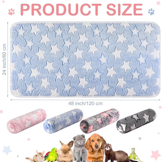 Reginary 4 Pcs Guinea Pig Fleece Blankets, Cute Star, 24 x 47 Inch | Waterproof Washable Cage Liners, Absorbent Double Layer Bedding for Guinea Pigs, Reusable Pads for Hamsters Rabbits