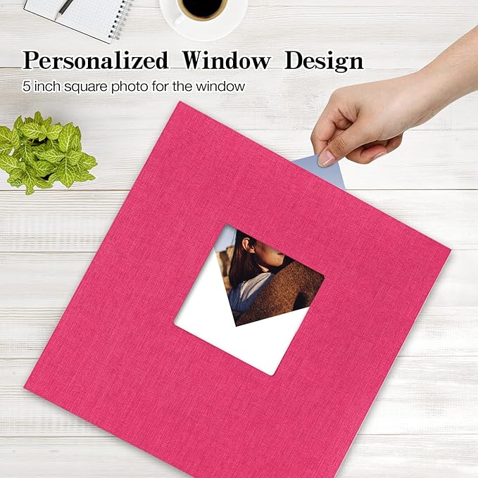 potricher Large Photo Album Self Adhesive 3x5 4x6 5x7 8x10 10x12 Pictures Linen Cover 80 Blank Pages Magnetic DIY Scrapbook Album with A Metallic Pen (Rose Red, 13.2x12.8 inches 80 Pages)