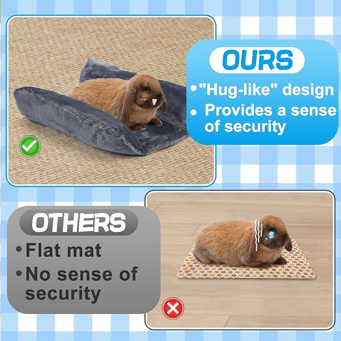 Alphatool Soft Bunny Bed - 15.7" x 14" Rabbit Bed, Warm Cuddle Cushion Plush Mat for Guinea Pig, Ferret, Small Animal - Grey