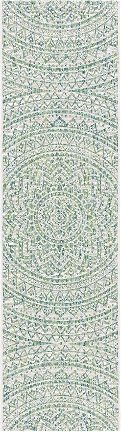 SAFAVIEH Washable Rug Outdoor Courtyard Collection - 2'3" x 20' Runner, Ivory & Green, Non-Shedding & Easy Cleaning, Ideal for Patio, Entryway, Mudroom, Hallway, Kitchen (CY8734-55712)