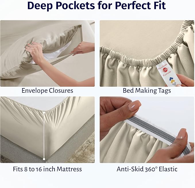California Design Den Certified 100% Egyptian Cotton Percale Sheets King Size Set - Lightweight, Deep Pocket Bed Sheets Egyptian Cotton Set, Cool, Crisp & Durable Luxury Bedding Set - Beige