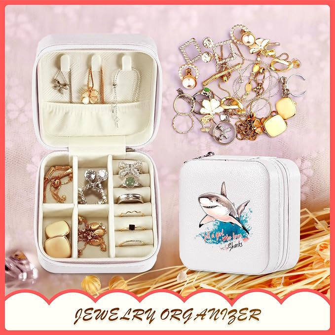 Shark Jewelry Box, Gifts For Kids Teens Girls, Shark Lovers Stuff Items Accessories Things Merchandise Decor Merch, Travel Ring Earrings Necklace Organizer Holder!