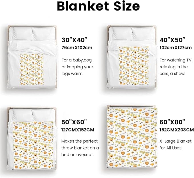 Ship Next Day, Personalized Baby Blanket for Boys Girls - Printed in USA, Custom Name Toddler Blanket with Honey Pattern, Perfect Newborn Gift