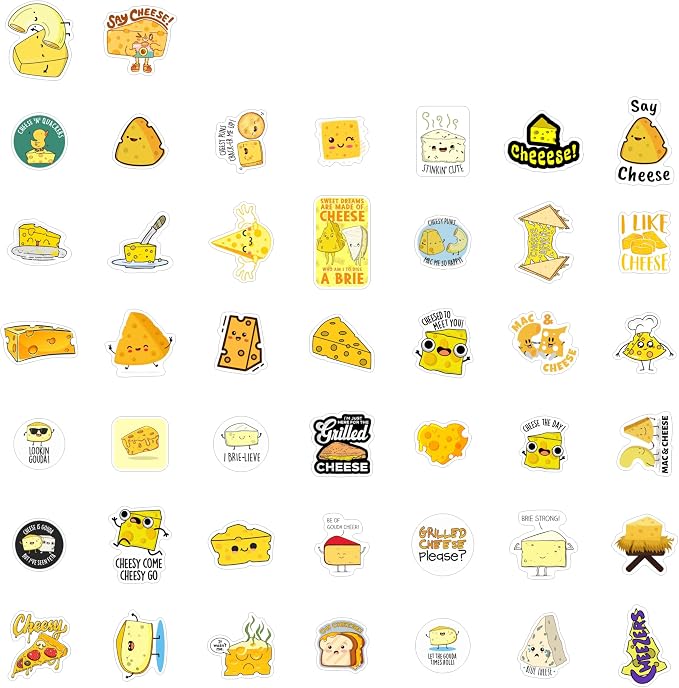 Funny Cheese Stickers for Water Bottle and Laptop - Cheese Party Supplies & Decorations, Waterproof Vinyl Decals, Food Stickers, Gifts for Women & Men