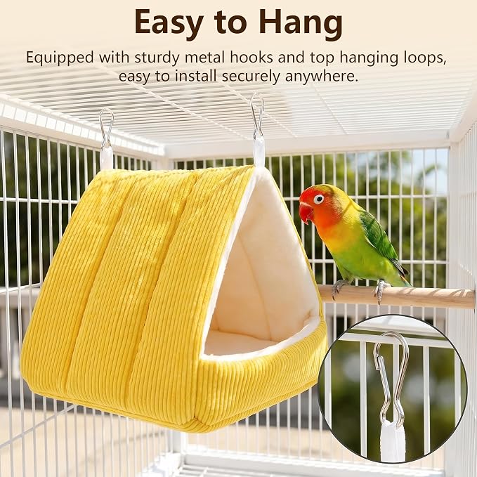 Small Winter Warm Plush Bird Nest Bed for Cage (Small, Yellow) | Soft Hanging Bird Hammock Hideaway Hut for Budgies,Cockatiels,Parakeets,Small Medium Birds and Guinea Pig,Washable Bird Bed