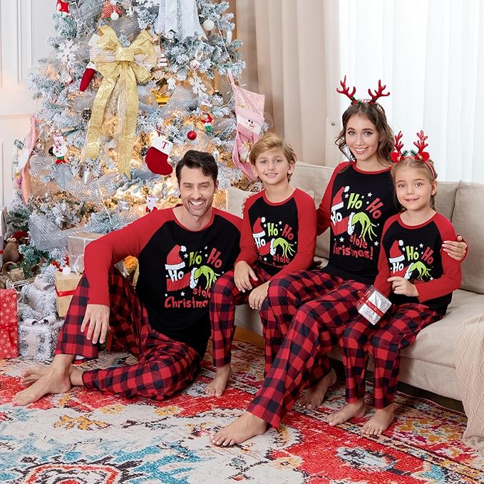 Christmas Family Pajamas Set Matching Holiday Plaid Sleepwear Set Reindeer/Tree Print Loungewear for Xmas Eve