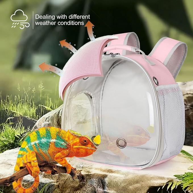 Hamster Backpack Carrier, Bearded Dragon Carrier Backpack with Clear Bubble Window,Small Animal Travel Backpack for Hedgehog Rat,Chameleon,Rabbit,Sugar Glider,Airline Approved (Pink, Backpack)