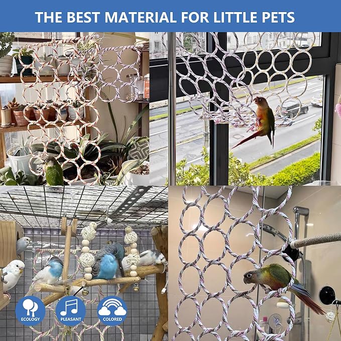 2 Pack Swing Hanging Toys,Bird Climbing Rope Net Ladders Small Medium Pet Activity Toy Suitable for Parakeet,Cockatiel,Cockatoo,Hamster,Rat,Ferret(Random Color)
