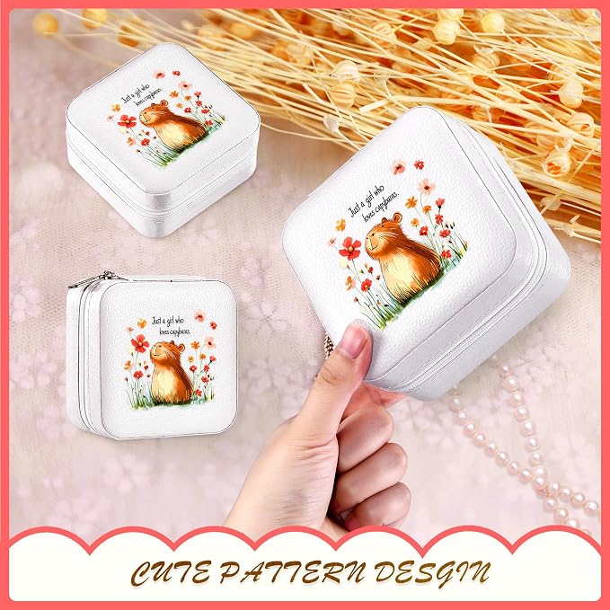 Capybara Jewelry Box, Gifts For Kids Teens Girls, Capybara Lovers Stuff Items Accessories Things Merchandise Decor Merch, Travel Ring Earrings Necklace Organizer Holder!