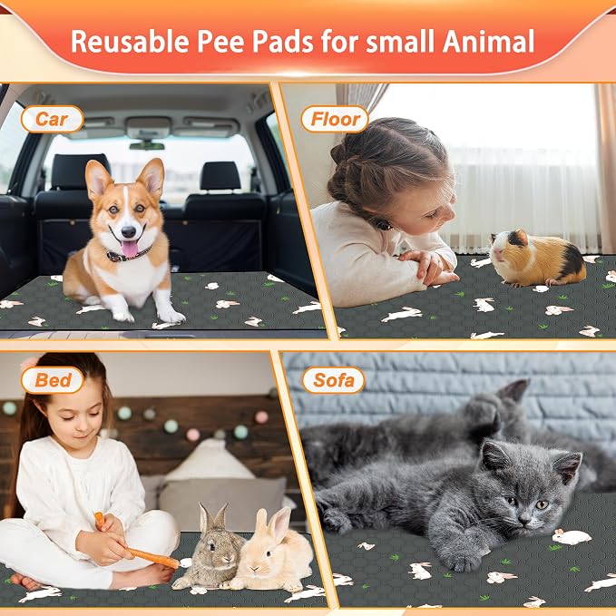 Guinea Pig Cage Liner, Reusable Guinea Pig Bedding Washable Absorbent Pee Pads for Dogs Kitten Rabbit Chinchilla Hamster, Leakproof & Anti Slip (2, C&C 2*3, 28"x41")