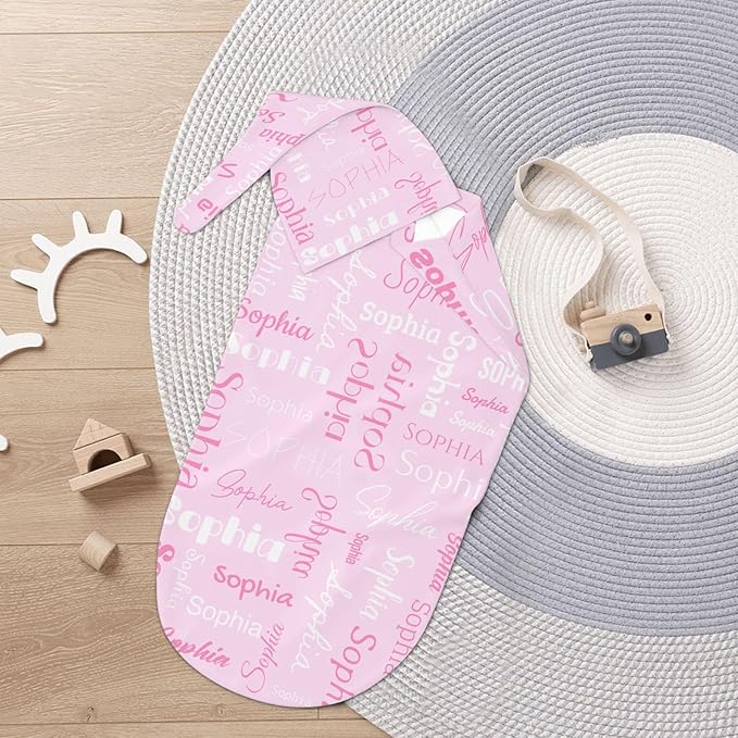 Swaddle Blanket with Hat Set Newborn Name Lettering Pink Receiving Blankets Baby Swaddle Wrap Soft Sleep Sack for Baby Boys and Girls