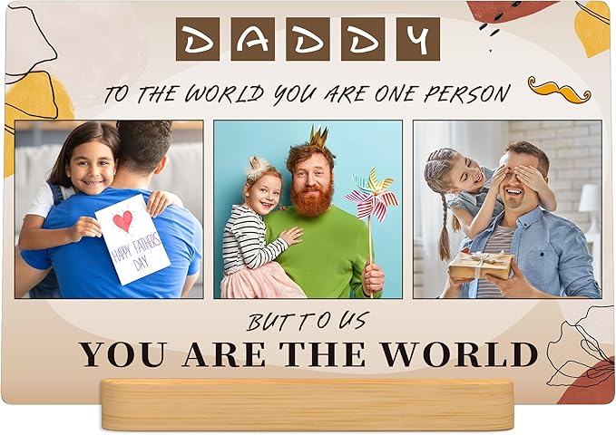 XIAODAXIA Father's Day Gifts Personalized Metal photo prints Customized photo gifts for Dad - Custom Picture Prints with Bamboo base Tabletop Art Home Decor - Gift Wrapping Available