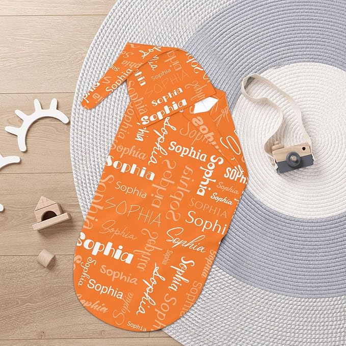 Newborn Swaddle Blankets Hat Name Lettering Orange Sets Soft Baby Receiving Blanket Swaddle Sack for Baby Shower Infant Boy Girl Gift