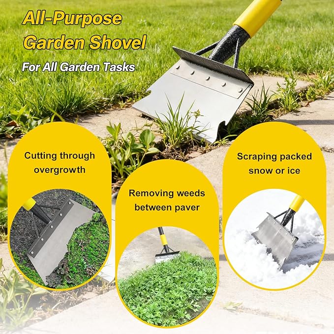 Garden Flat Shovel,74” Ice Scraper,Snow Shovel for Driveway, Stainless Steel Multifunctional Cleaning Shovels Chopper Floor Scraper for Outdoor Walkway Car Snow Ice Weeds Moss Removal