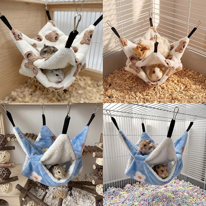 2 Pack Guinea Pig Hammock, Rat Hammock, Double Layer Bed | Cozy double-layer fleece hammock for rats, guinea pigs & more. Warm hideout, sturdy hooks, washable cage accessories.