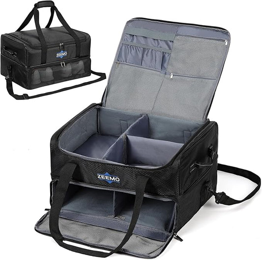 ZEEMO Golf Trunk Organizer, 2 Layer Car Locker with Ventilated Compartment for 2 Pair Shoes, Travel Storage Bag for Accessories, Black