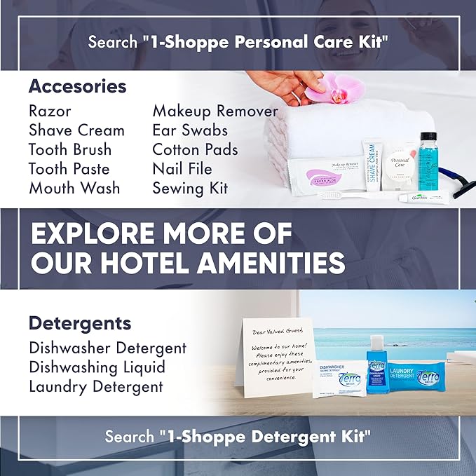 H2O Therapy Hotel Soaps & Toiletries Bulk Set | 1-Shoppe Amenities Kit | 0.85oz Shampoo & Conditioner, Body Wash, Lotion, 1oz Bar Soap | Travel Size | 150 Pieces